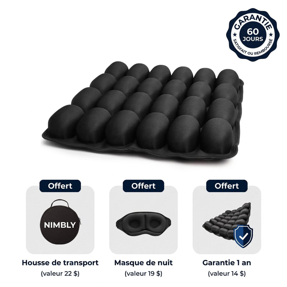 Coussin Nimbly avec housse, masque de nuit et garantie 1 an offerts