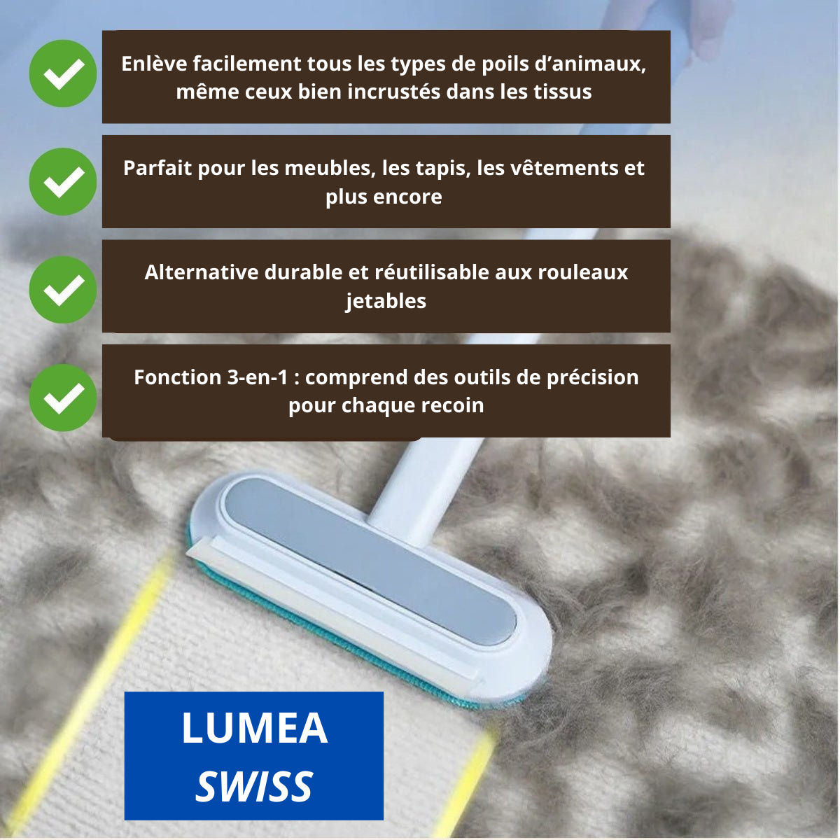 Lumea Swiss® MultiSwipe Pro | Éliminateur de poils d’animaux 3-en-1