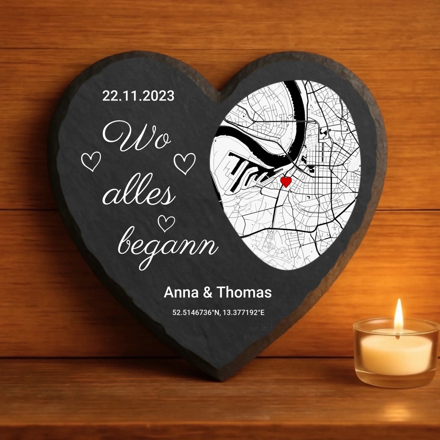 Là où tout a commencé - Cœur en ardoise personnalisé (20x20)