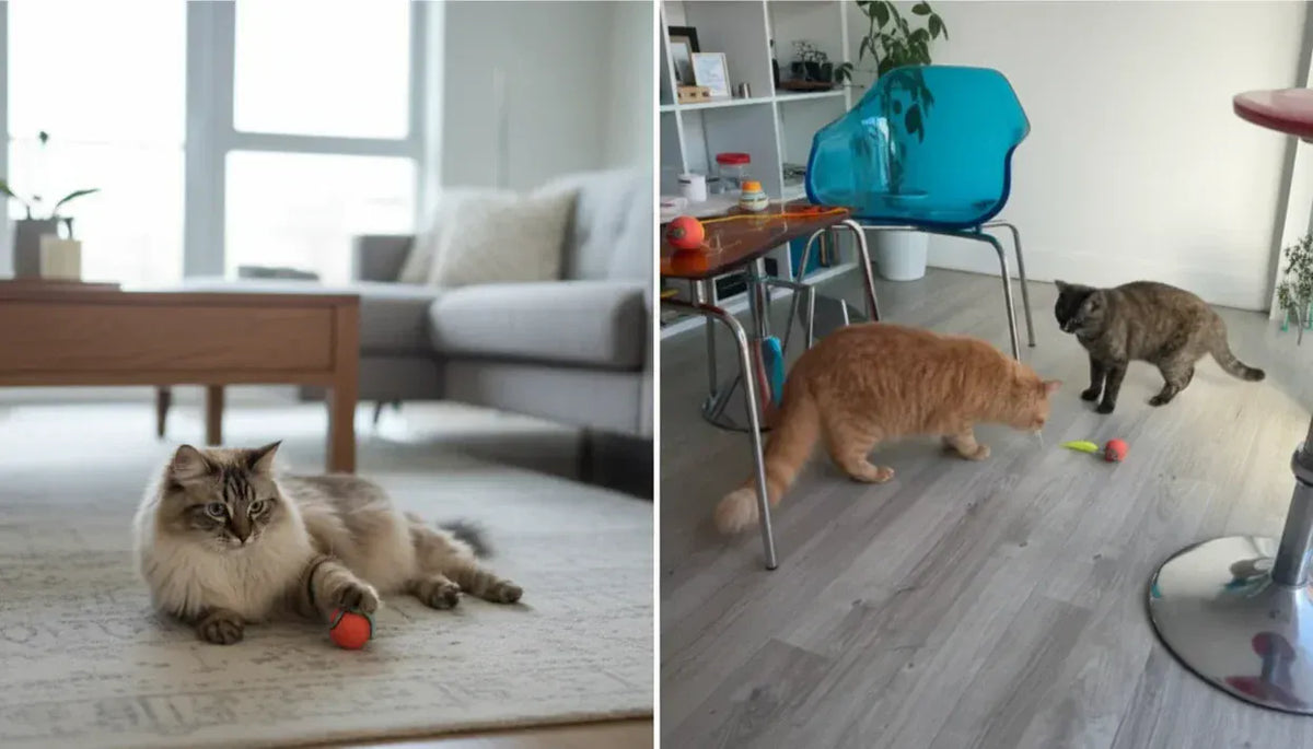 Deux foyers, deux chats, le même jouet