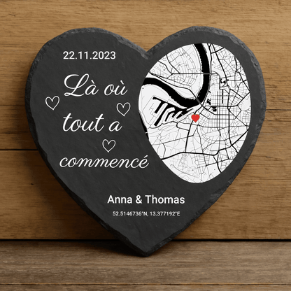 Là où tout a commencé - Cœur en ardoise personnalisé (20x20) - Luméa Swiss - Québec