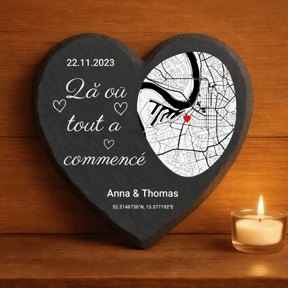 Là où tout a commencé - Cœur en ardoise personnalisé (20x20) - Luméa Swiss - Québec