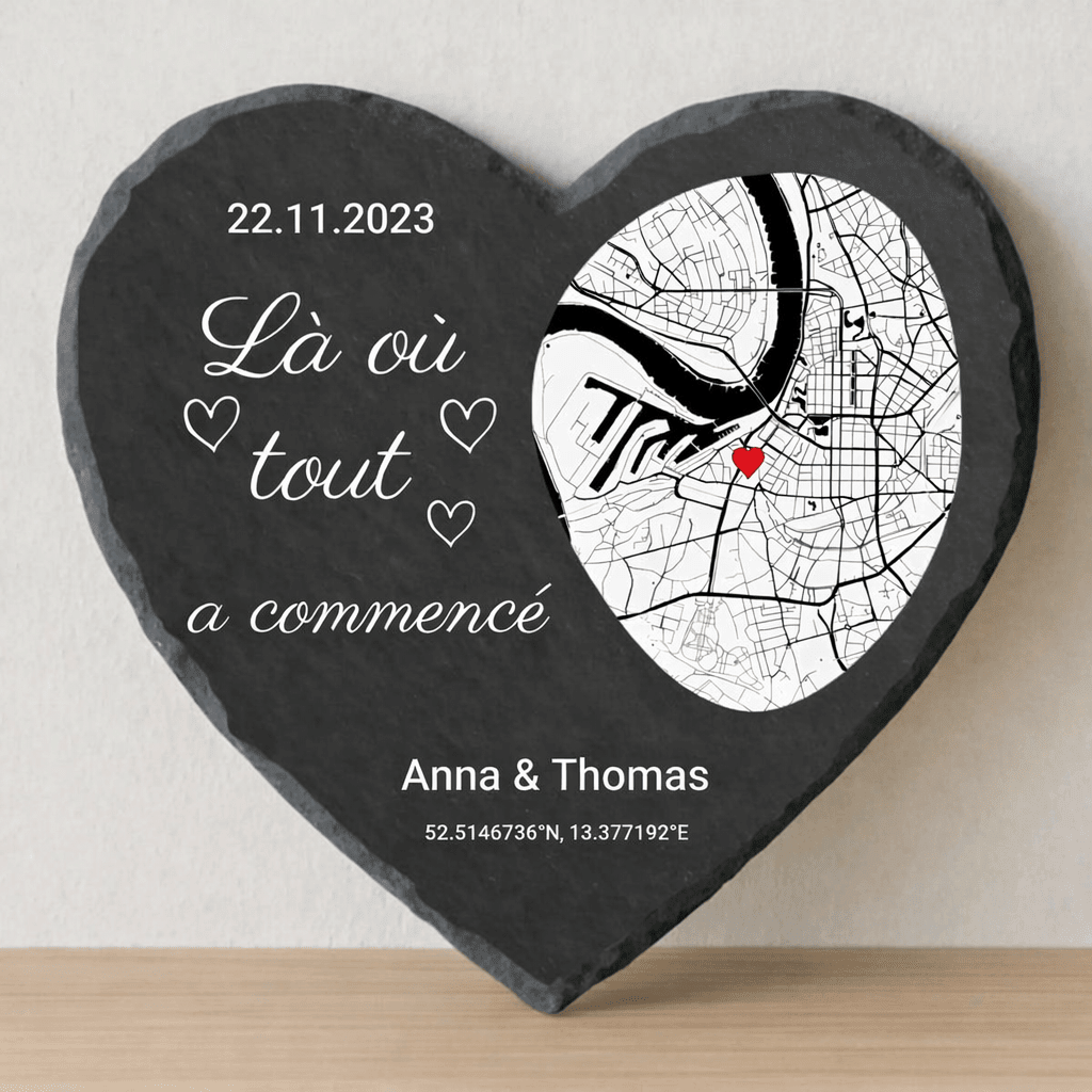Là où tout a commencé - Cœur en ardoise personnalisé (20x20) - Luméa Swiss - Québec