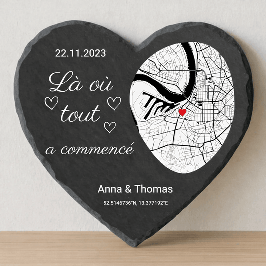 Là où tout a commencé - Cœur en ardoise personnalisé (20x20) - Luméa Swiss - Québec