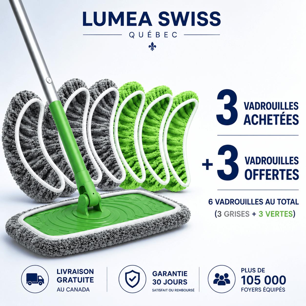 LumeaMop™ Vadrouilles de serpillière réutilisables. - Luméa Swiss - Québec