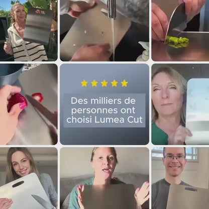 Lumea Cut planche à découper en titane pur à 100 % : fini les microplastiques, les bactéries et les couteaux émoussés.